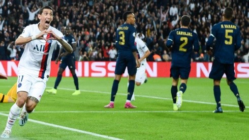 Di María celebra su gol con un gusto especial ante el Real Madrid.