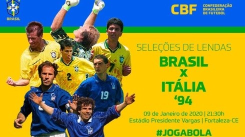 Promocional del partido entre veteranos de Brasil vs. Italia.