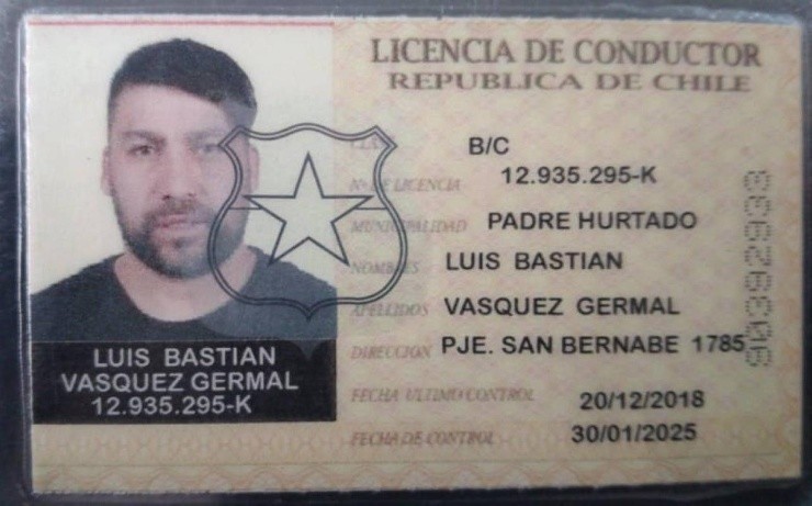 Licencia de conducir falsa de Luis Núñez