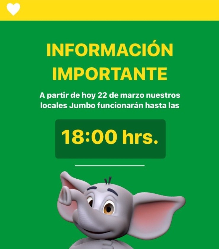 Jumbo cerrará a las 18:00 horas.