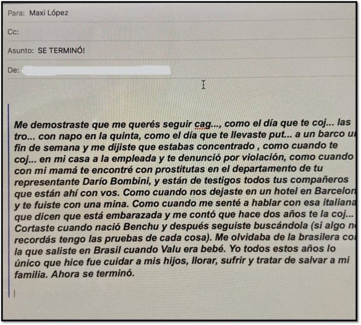El polémico mail de Wanda y Maxi López