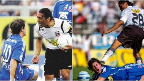 Las dos fotos más emblemáticas de Kalule en Superclásicos: increpando a Montillo y "pisando" a Marcelo Salas.
