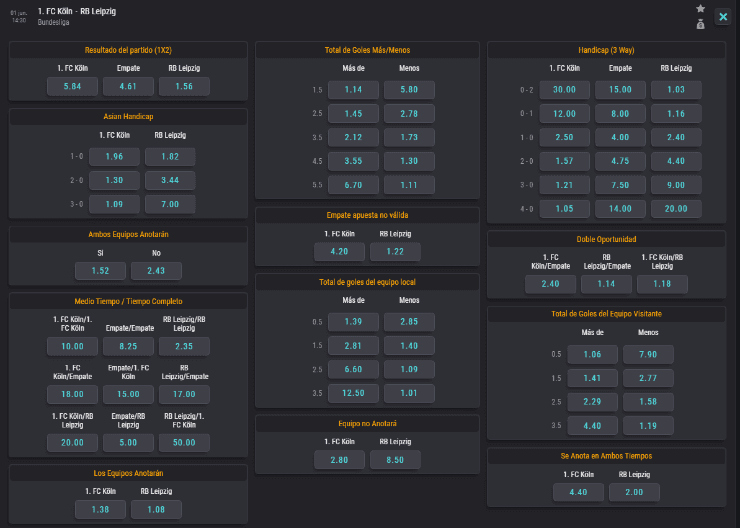 El apasionante cierre de la fecha entre Colonia y RB Leipzig también lo puedes jugar en Coolbet.
