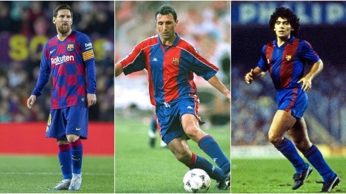 Messi, Stoichkov y Maradona en el Barcelona.