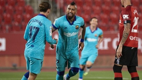Vidal festeja su gol ante el Mallorca.