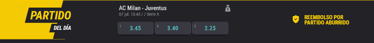 Las cuotas para que te la juegues en este Derbi del fútbol italiano, con Juventus y AC Milan como protagonistas.