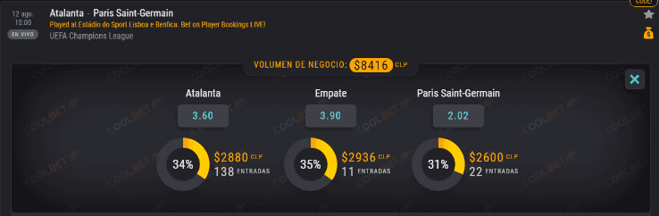 Estas son las cuotas para que te la juegues en la primera llave de cuartos de final de la UEFA Champions League, entre Atalanta vs PSG, duelo programado para este miércoles 12 de agosto en Lisboa.