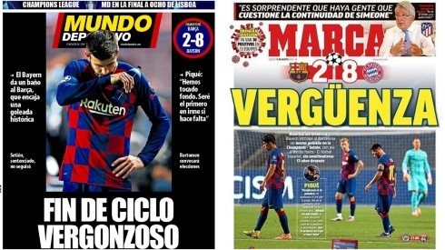 Las portadas de la humillación del Barcelona.