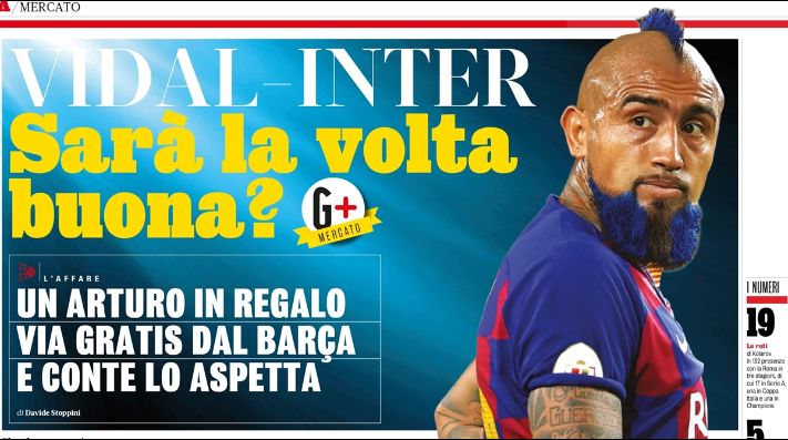 Barba y pelo nerazzurri muestra Arturo Vidal en la última edición de La Gazzetta dello Sport