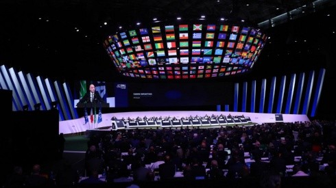 Infantino presidió el 70 congreso de la FIFA de forma remota desde Suiza.