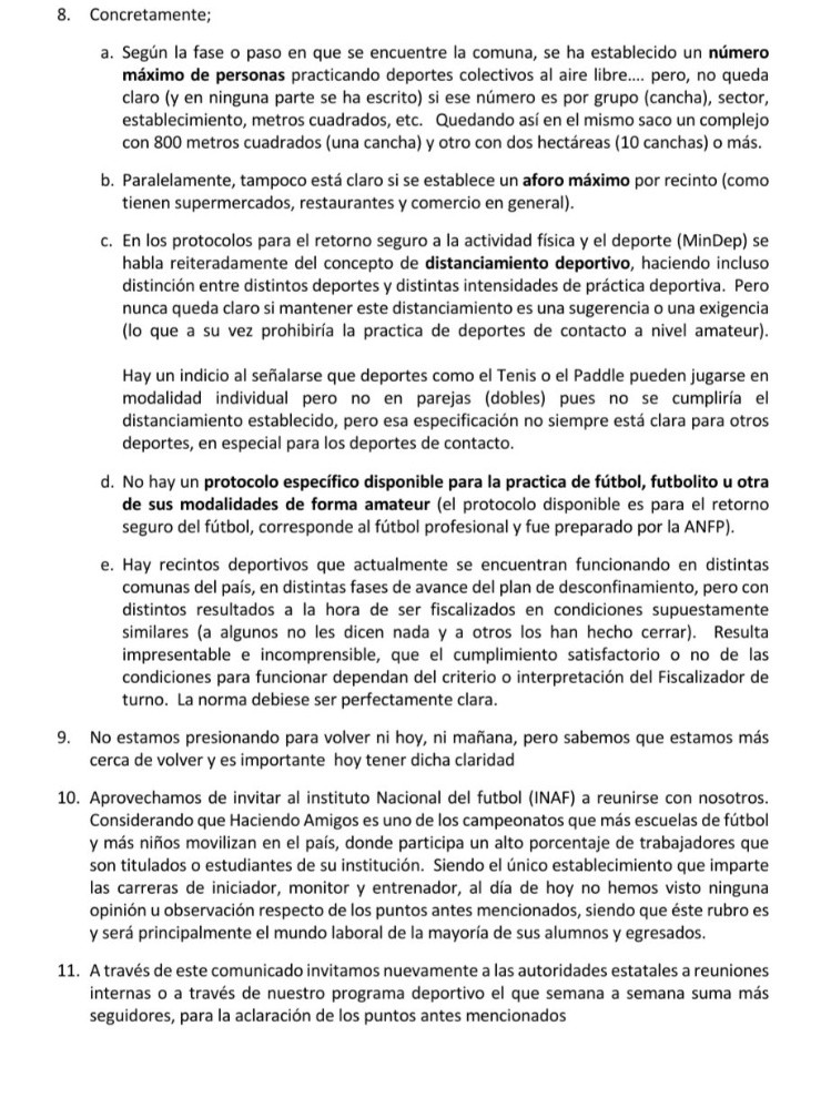 Además, llaman al Instituto Nacional del Fútbol (INAF) a sumarse a la discusión, dado que las escuelas de fútbol en el país son la principal fuente de empleo de quienes egresan de este instituto. | Foto: Haciendo Amigos.