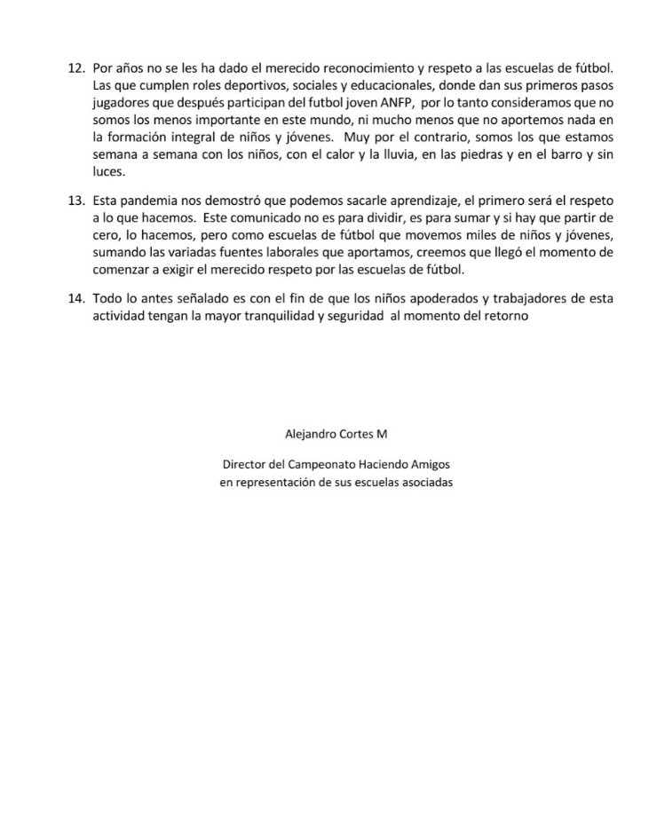 Finalmente, el comunicado de Haciendo Amigos cierra con un llamado a tomar en cuenta estos puntos por el bien de la actividad, como también en pos de un retorno seguro para todos los miembros que lo componen. | Foto: Haciendo Amigos.
