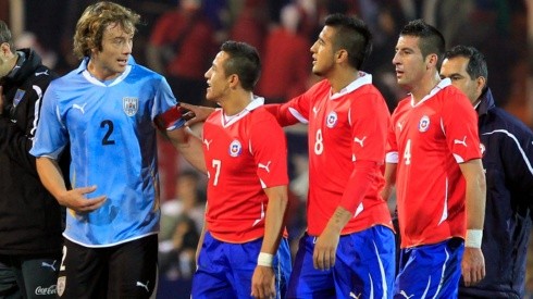 Diego Lugano enfrentando a Chile en la Copa América 2011