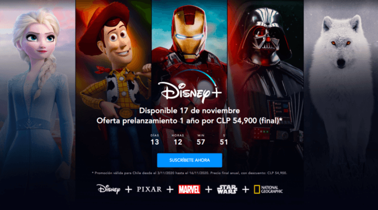La cuenta regresiva en la portada del sitio de Disney+ con la oferta especial de lanzamiento.