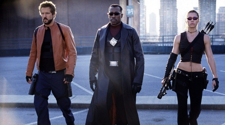 Una escena de “Blade: Trinity”, con Wesley Snipes, Jessica Biel y Ryan Reynolds.