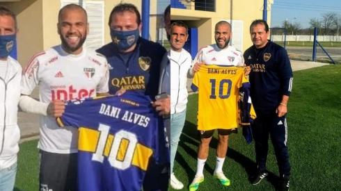 Dani Alves posa con la camiseta de Boca Juniors