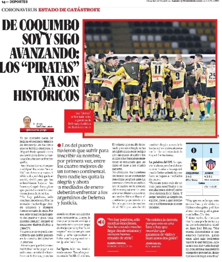 Coquimbo Unido a semifinales de la Copa Sudamericana