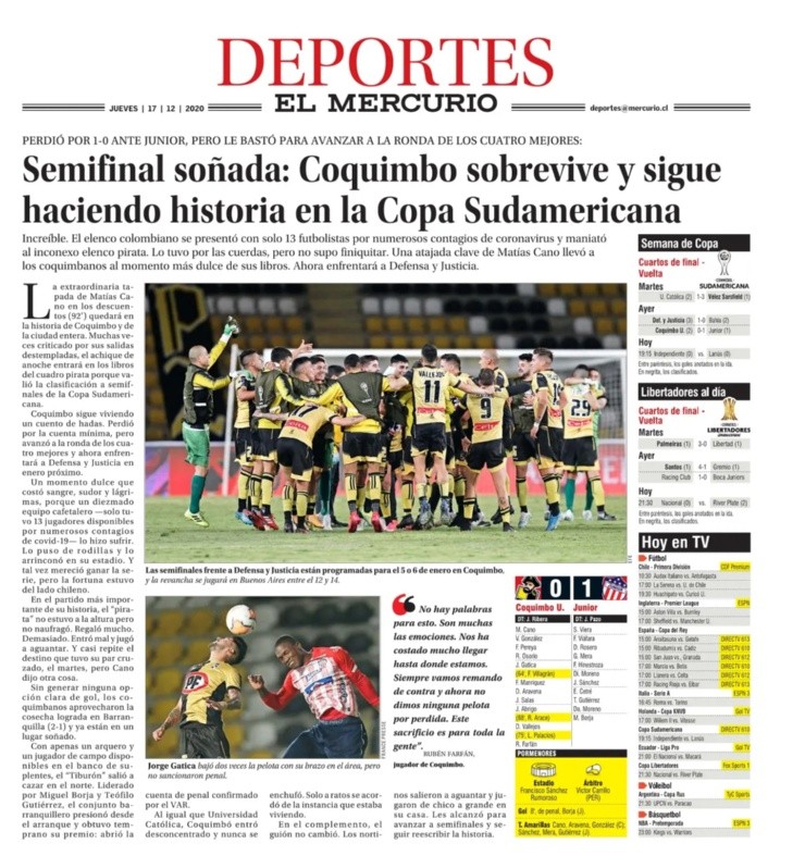 Coquimbo Unido a semifinales de la Copa Sudamericana