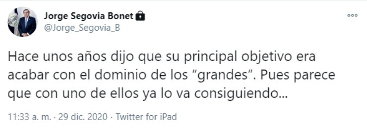 Twitter de Jorge Segovia conrta Harold Mayne-Nicholls