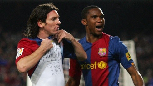 Lionel Messi y Samuel Eto'o en sus tiempos juntos en Barcelona.