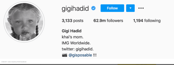 Gigi nueva descripción en Instagram