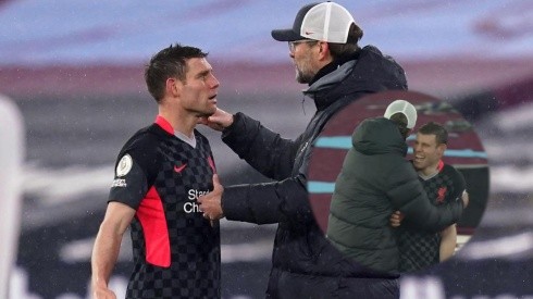 La curiosa escena entre Milner y Jürgen Klopp en el partido del Liverpool.
