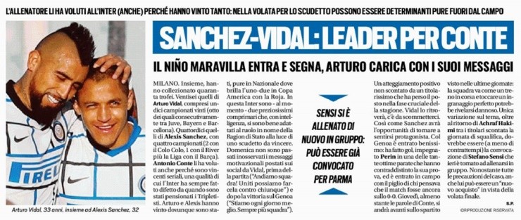 Alexis Sánchez y Arturo Vidal en Tuttosport Alexis Sánchez y Arturo Vidal en Tuttosport