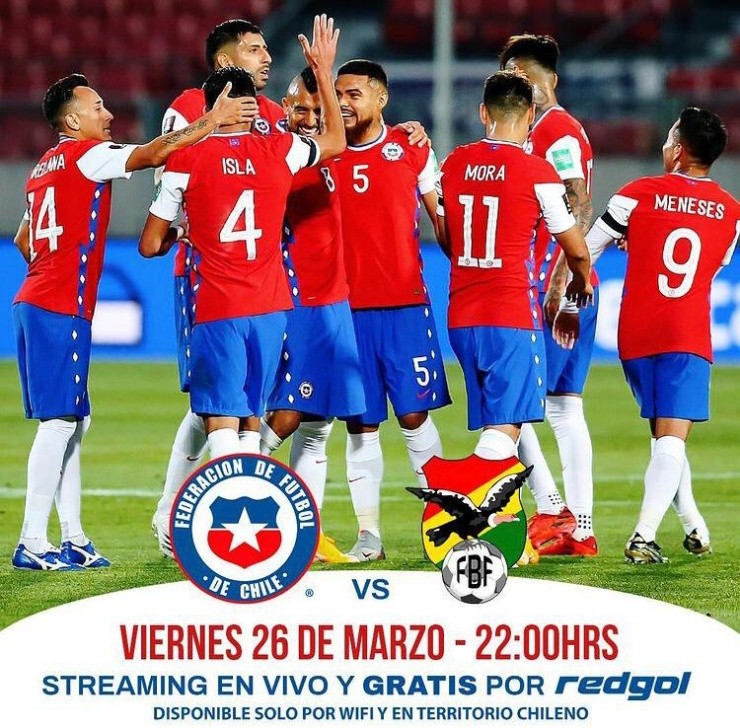 El duelo de Chile vs Bolivia en el amistoso internacional de selecciones lo podrás ver en vivo y en directo por RedGol, totalmente gratis con dispositivos conectados a wifi. | Foto: RedGol.