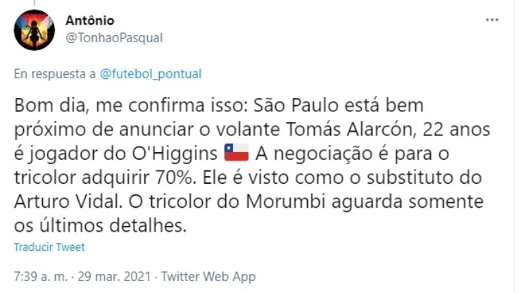 Tomás Alarcón da que hablar entre los tuiteros paulistas
