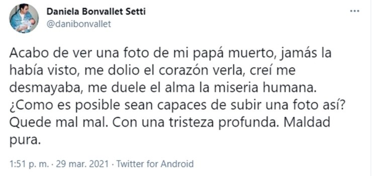 Daniela Bonvallet y su descargo en Twitter
