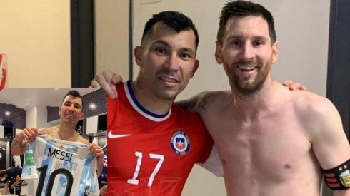Gary Medel y Lionel Messi se reencontraron en los camarines.