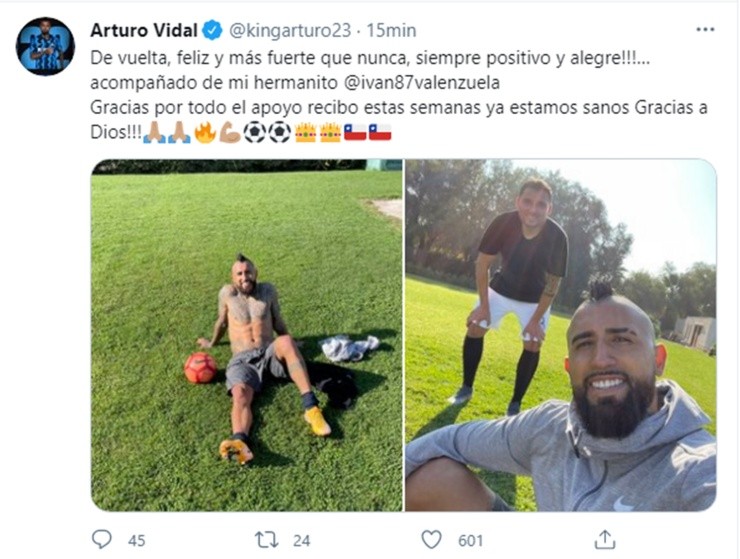 Arturo Vidal mostró en Instagram su recuperación tras el covid