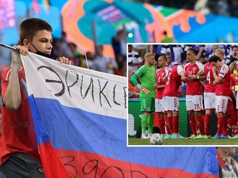 Hinchas rusos emocionan con bandera dedicada a Eriksen