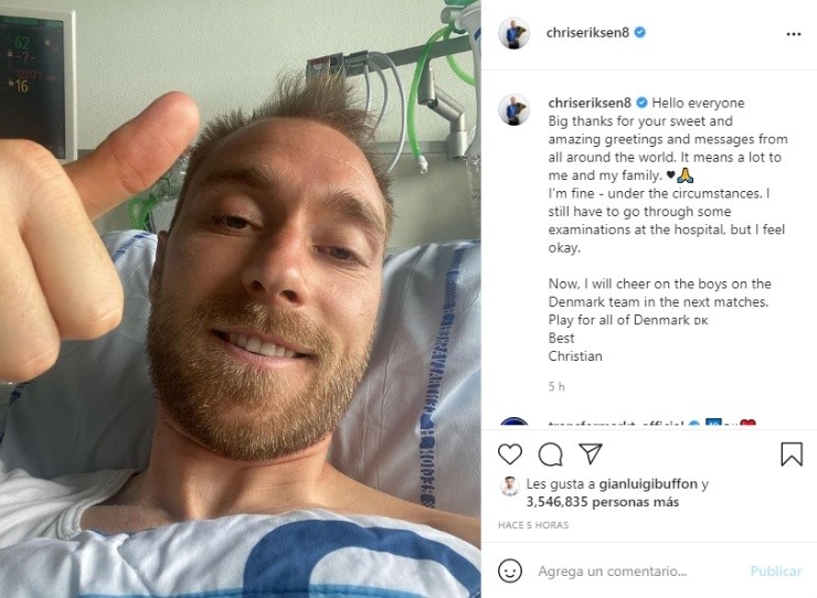 Christian Eriksen reaccionó por primera vez de manera pública tras la trágica escena del sábado pasado