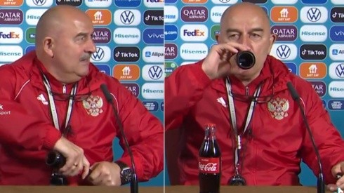 Cherchesov disfrutó de una coca cola en plena conferencia de prensa