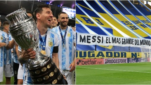 El lienzo a Lionel Messi en La Bombonera de Boca Juniors.
