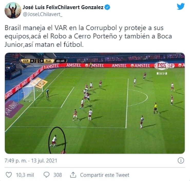 Chilavert no dejó pasar la ocasión para criticar a la Conmebol y denunciar el favor al equipo brasileño
