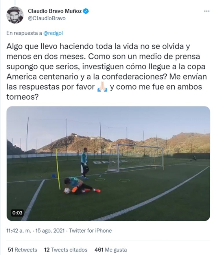 Claudio Bravo respondió a Redgol por su suplencia antes de las eliminatorias