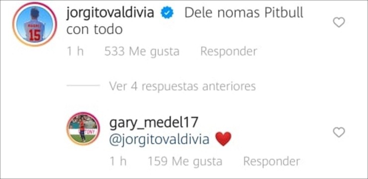 Jorge Valdivia animó a Vidal y Medel por Instagram