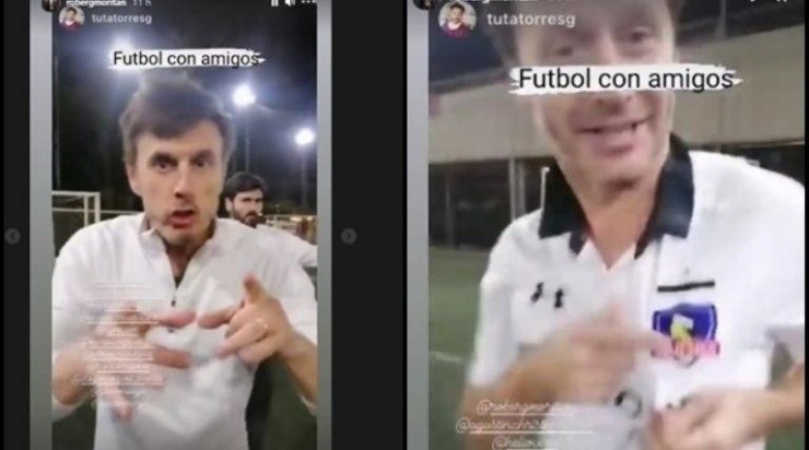 Un pantallazo del video que fue subido por Roberto García en el partido de fútbol donde compartió equipo con Benjamín Vicuña.