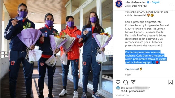 Carla Guerrero se restó del homenaje que preparó la U para las jugadores del equipo que participaron en Tokio 2020