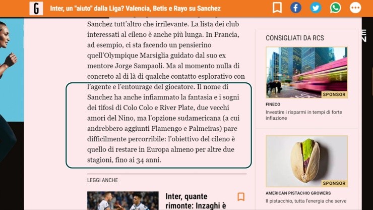 Colo Colo aparece entre los interesados por Alexis Sánchez, según controvertida publicación de la prensa italiana