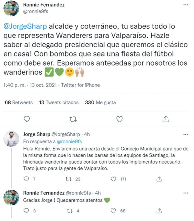 El goleador de Wanderers pidió que el alcalde de Valparaíso interceda por la barra del cuadro porteño