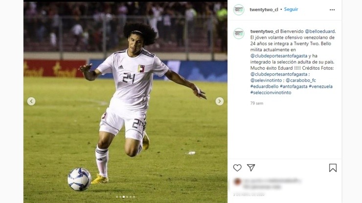 Eduard Bello, delantero de Venezuela y Antofagasta