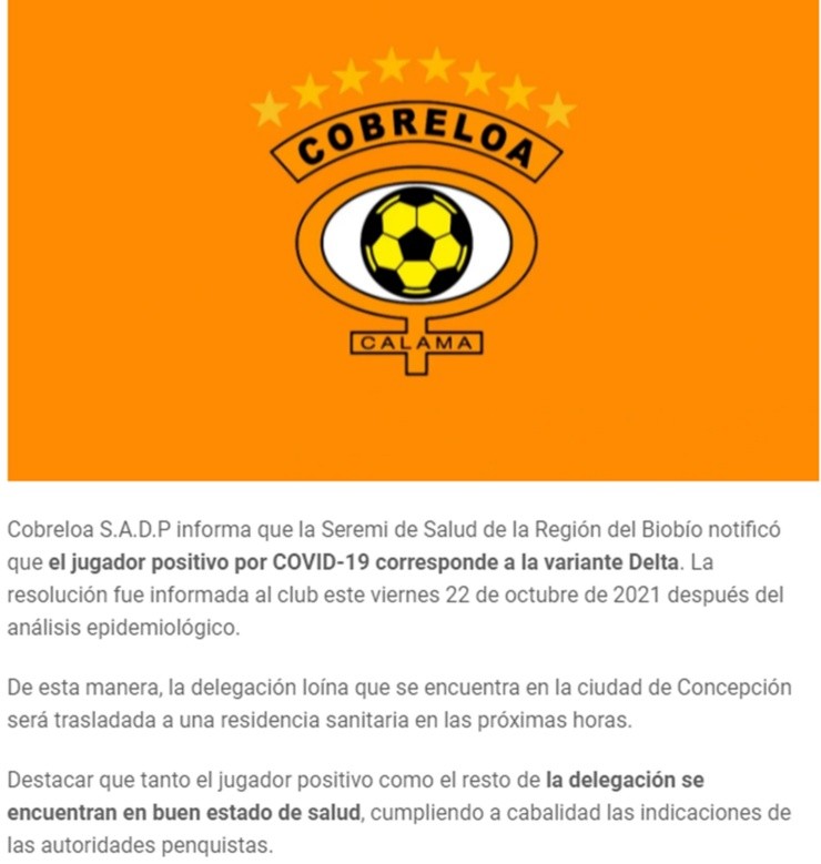 Cobreloa covid coronaviryus variante delta