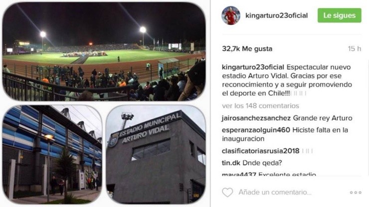 Vidal se mostró orgulloso de que su nombre esté en el estadio Municipal de la comuna desde donde saltó al mundo