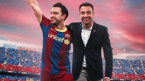 La imagen del Xavi DT que abraza al Xavi jugador con la que Barcelona presentó a su nuevo entrenador.