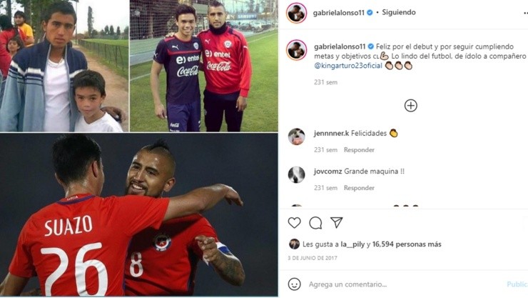 Gabriel Suazo compartió este post de Instagram después de su debut en la selección chilena junto a Arturo Vidal, en 2017