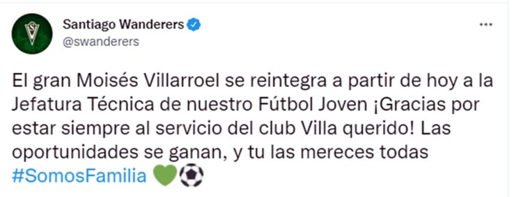 El anuncio del regreso de Moisés Villarroel a Santiago Wanderers