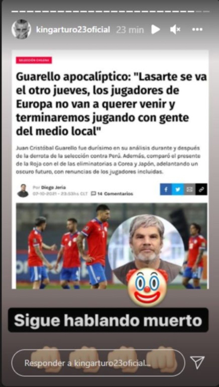 La réplica de Arturo Vidal al comentario de Guarello en octubre